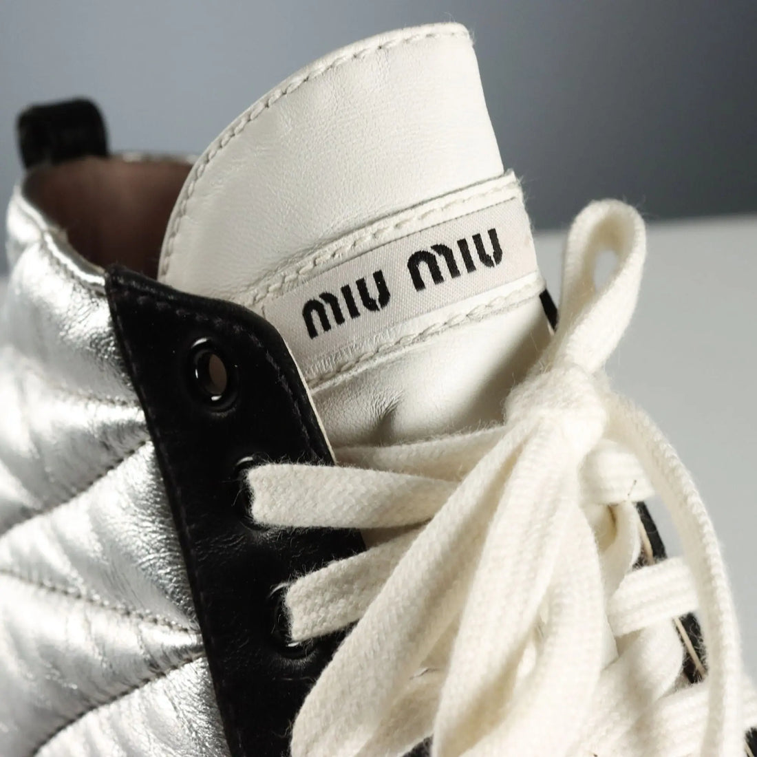 Miu Miu Sneakers Silvered Leather UK Size 6 Second Hand Italy