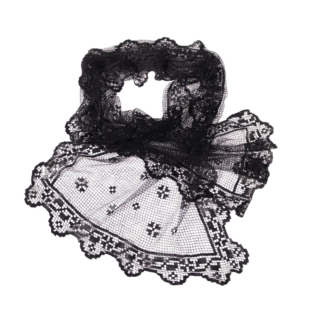 Scialle in Filet Nero Vintage in Cotone Nero Italia XX Secolo