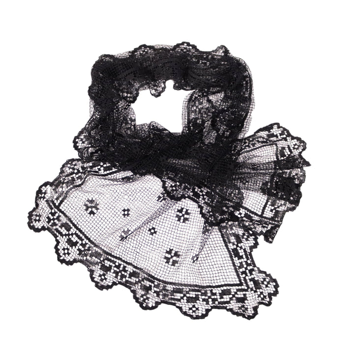 Scialle in Filet Nero Vintage in Cotone Nero Italia XX Secolo