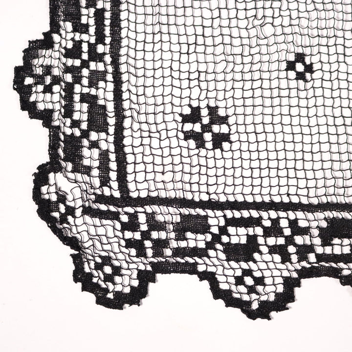 Scialle in Filet Nero Vintage in Cotone Nero Italia XX Secolo