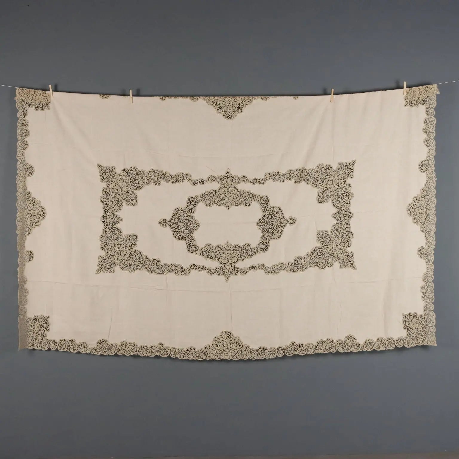 Tablecloth with 12 Napkins Cantù Lace Linen 112 x 72 In