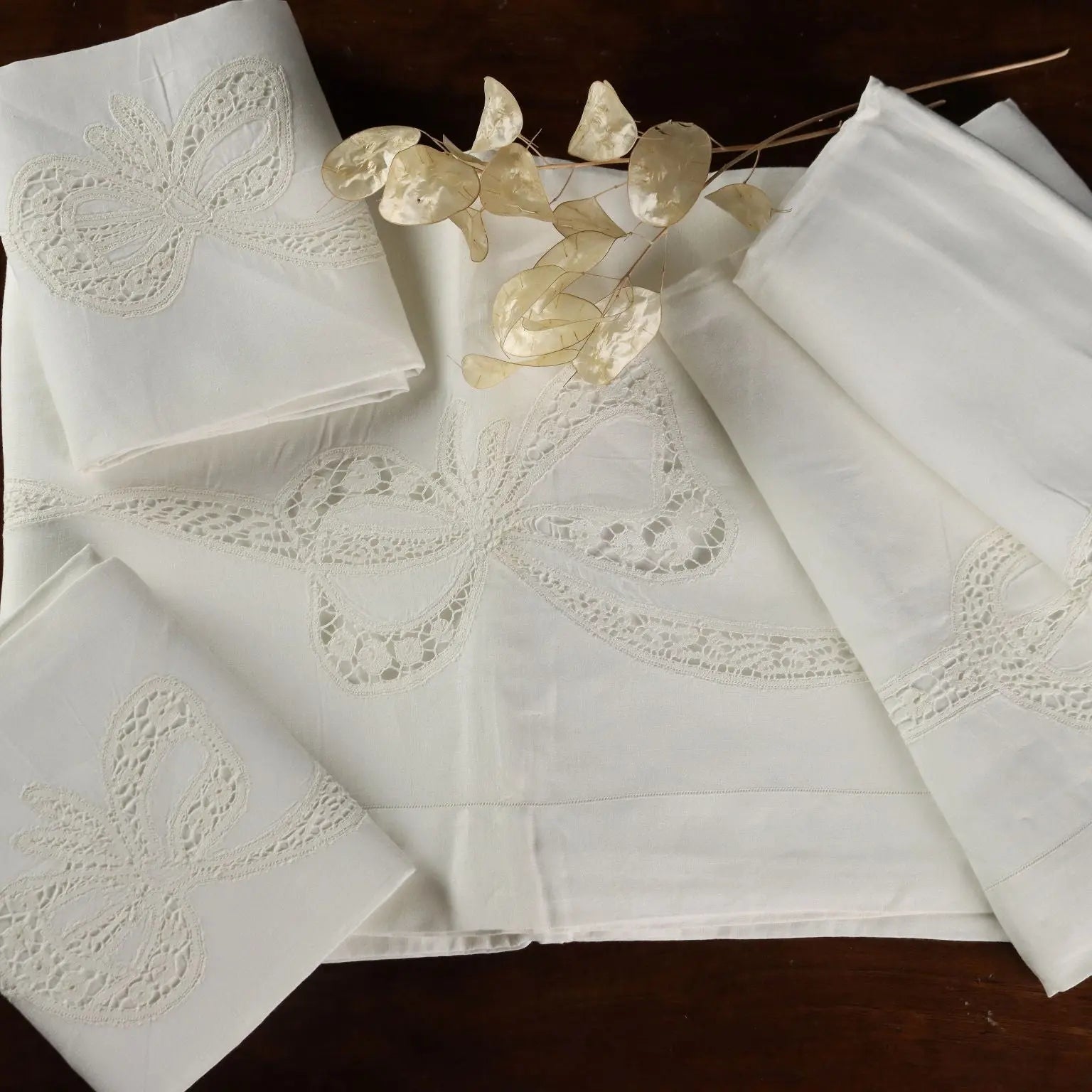 Double Bed Sheeth with 2 Pillowcases Linen Lace XX Century | Clothing & House Linens | Antique House Linens