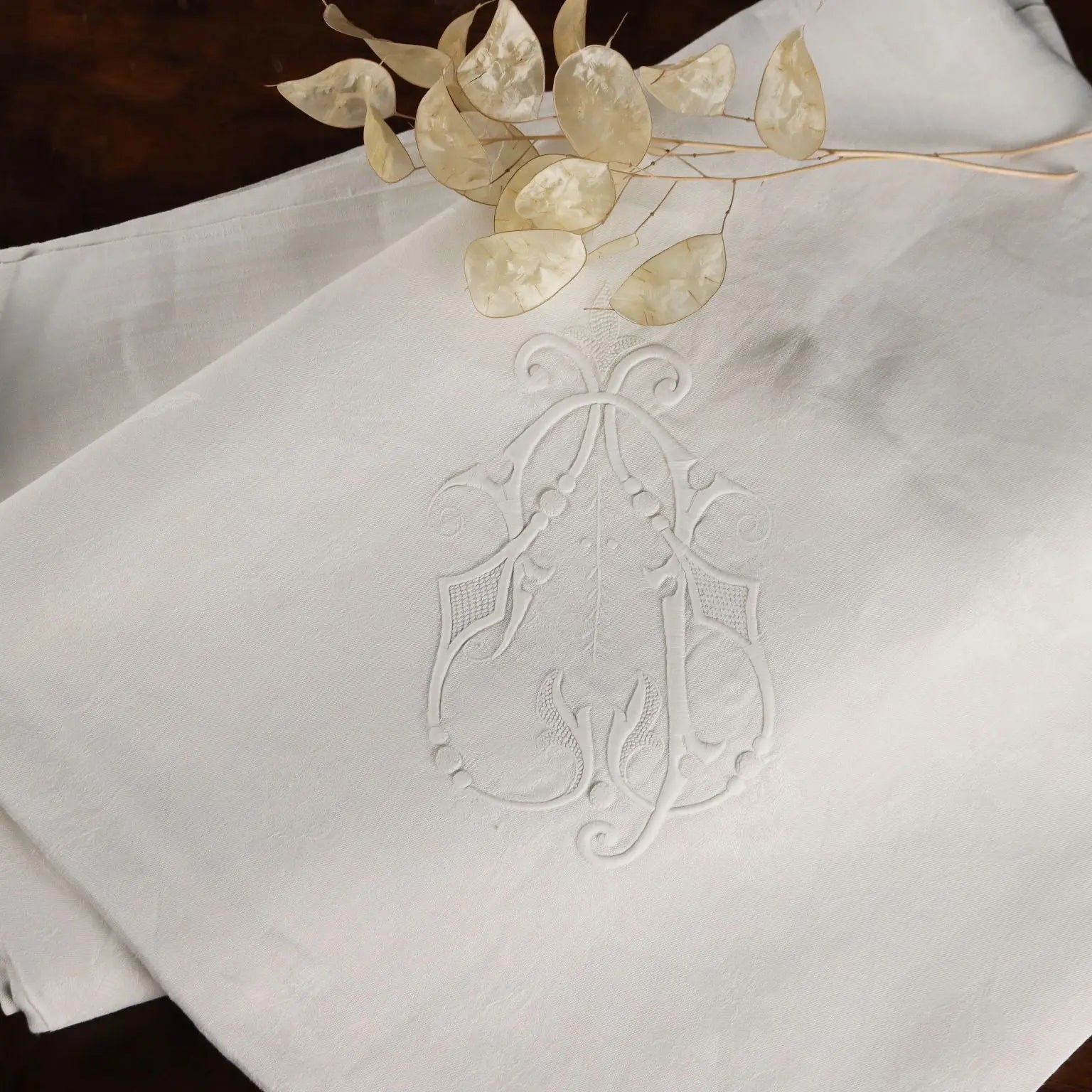 Antique Tablecloth Linen Full Stitch Embroidery 154 x 71 In - 154 x 71 In | Clothing & House Linens | Antique House Linens