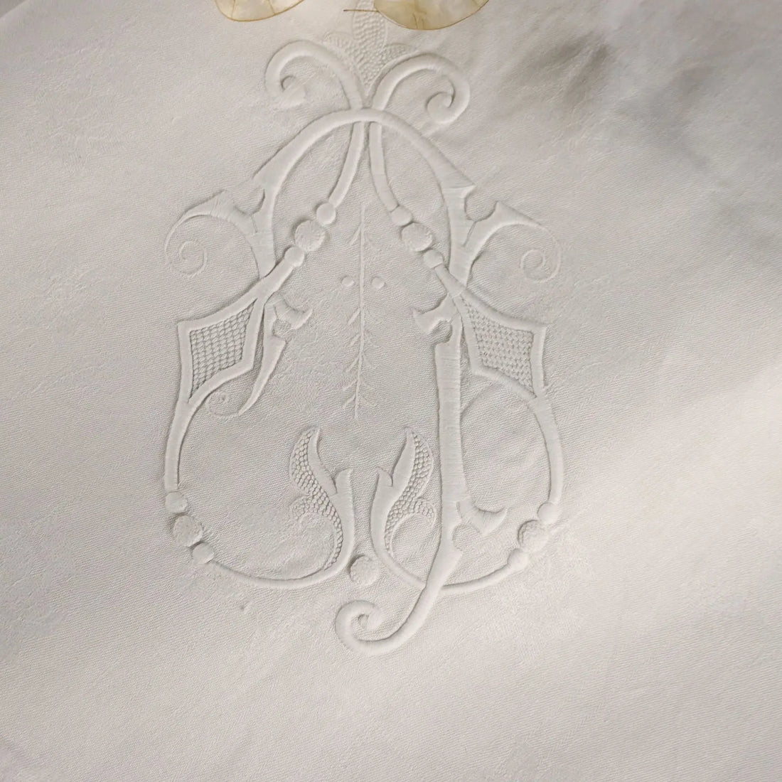 Antique Tablecloth Linen Full Stitch Embroidery 154 x 71 In - 154 x 71 In | Clothing & House Linens | Antique House Linens