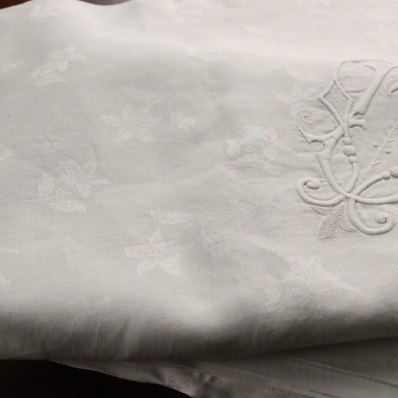 Antique Tablecloth Linen Full Stitch Embroidery 154 x 71 In - 154 x 71 In | Clothing & House Linens | Antique House Linens