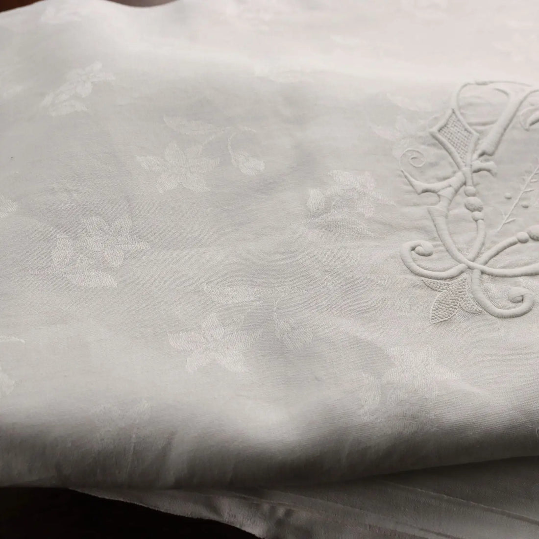 Antique Tablecloth Linen Full Stitch Embroidery 154 x 71 In - 154 x 71 In | Clothing & House Linens | Antique House Linens