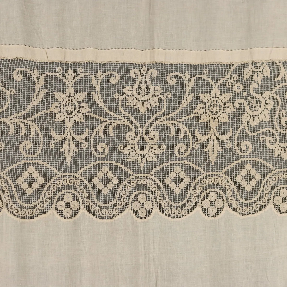 Linen and Filet Curtain with Fringes Second Hand Italy 107 x 36 In - 107 x 36 In | Clothing & House Linens | Antique House Linens