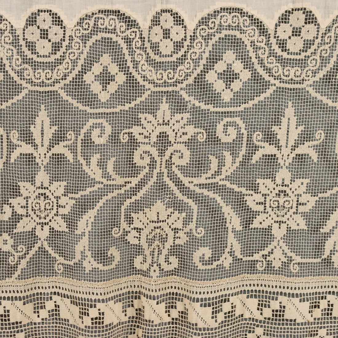 Linen and Filet Curtain with Fringes Second Hand Italy 107 x 36 In - 107 x 36 In | Clothing & House Linens | Antique House Linens
