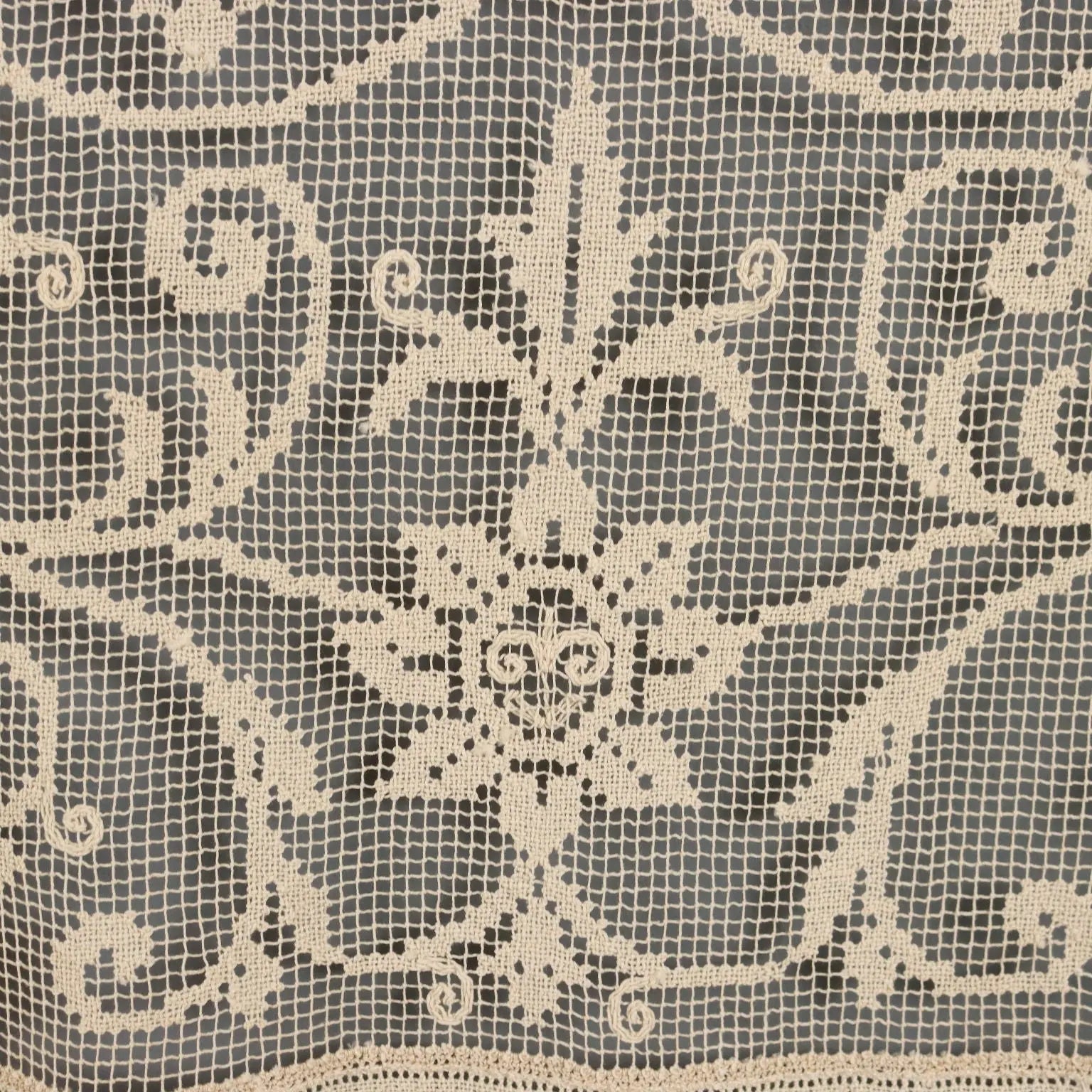 Linen and Filet Curtain with Fringes Second Hand Italy 107 x 36 In - 107 x 36 In | Clothing & House Linens | Antique House Linens
