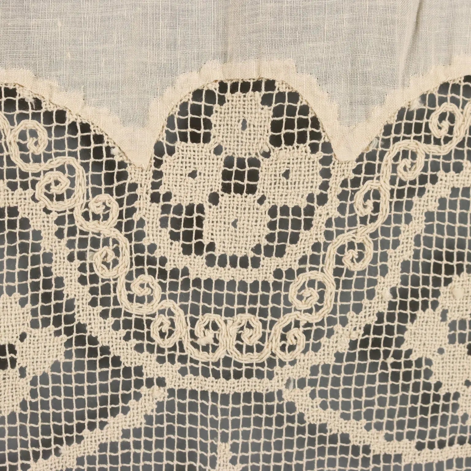 Linen and Filet Curtain with Fringes Second Hand Italy 107 x 36 In - 107 x 36 In | Clothing & House Linens | Antique House Linens