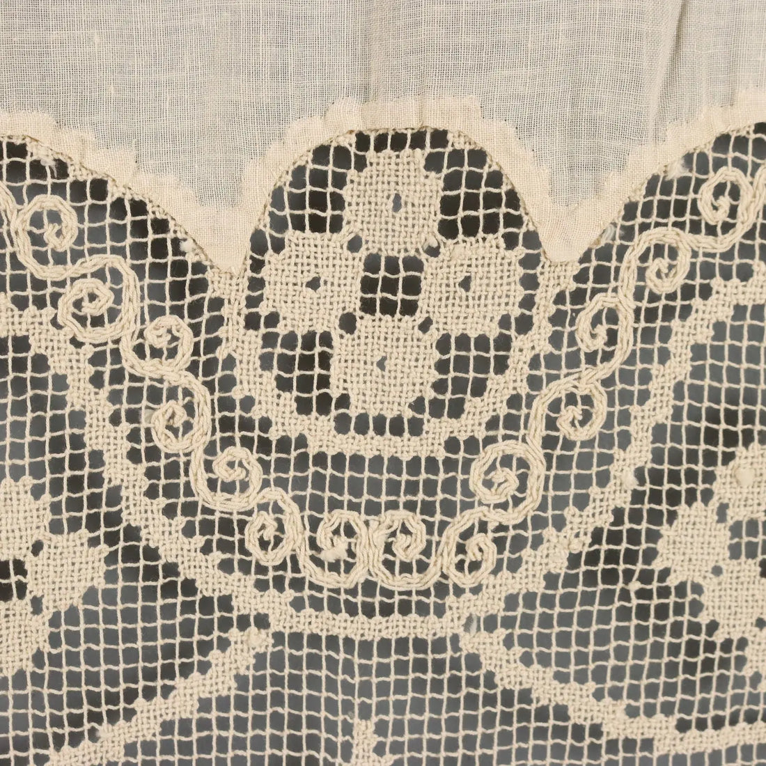 Linen and Filet Curtain with Fringes Second Hand Italy 107 x 36 In - 107 x 36 In | Clothing & House Linens | Antique House Linens