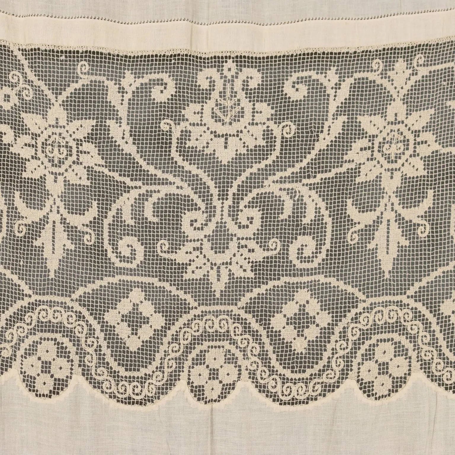 Linen Curtain with Filet Inserts Second Hand Italy - 36 x 58 In | Clothing & House Linens | Antique House Linens