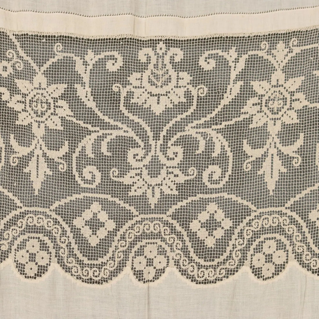 Linen Curtain with Filet Inserts Second Hand Italy - 36 x 58 In | Clothing & House Linens | Antique House Linens