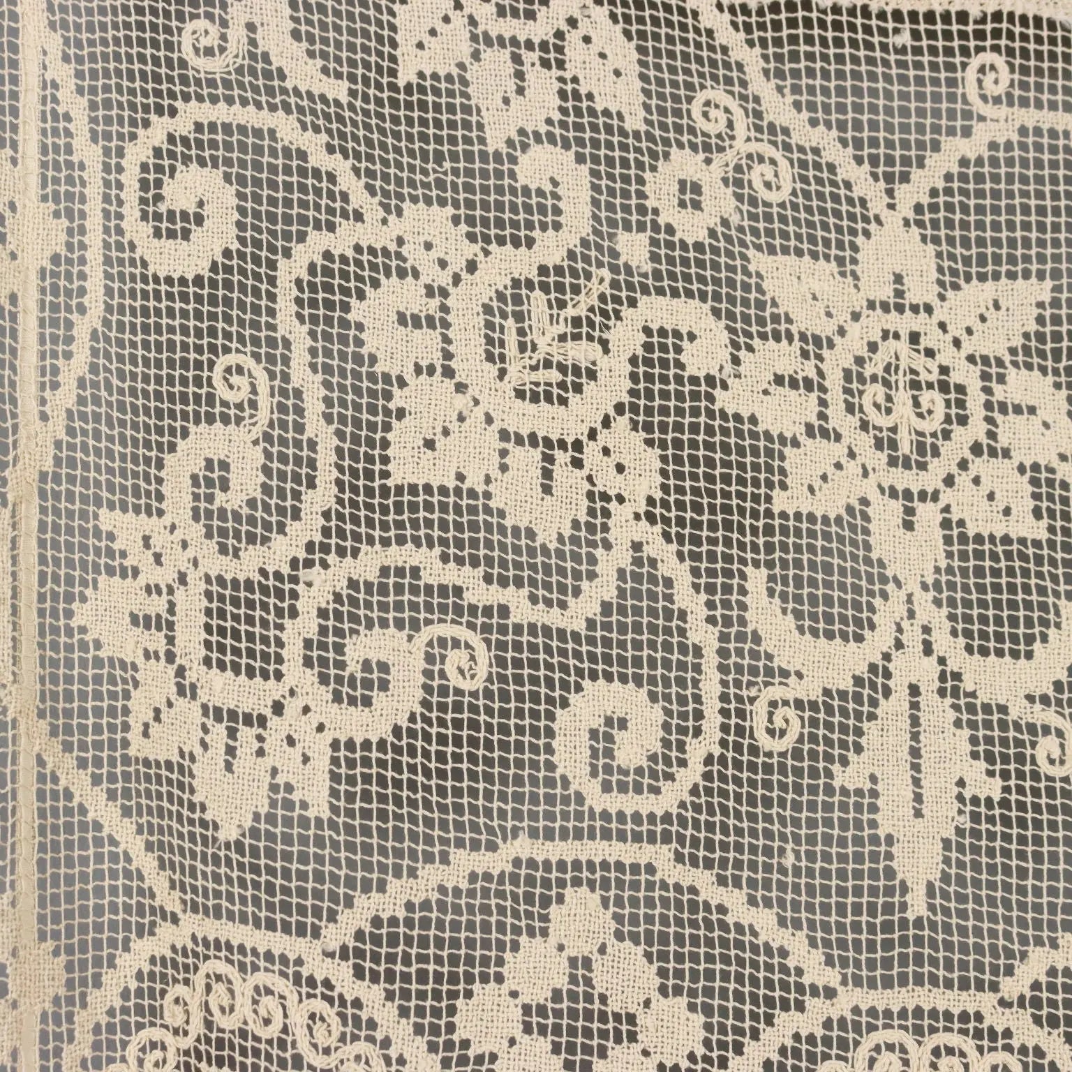 Linen Curtain with Filet Inserts Second Hand Italy - 36 x 58 In | Clothing & House Linens | Antique House Linens