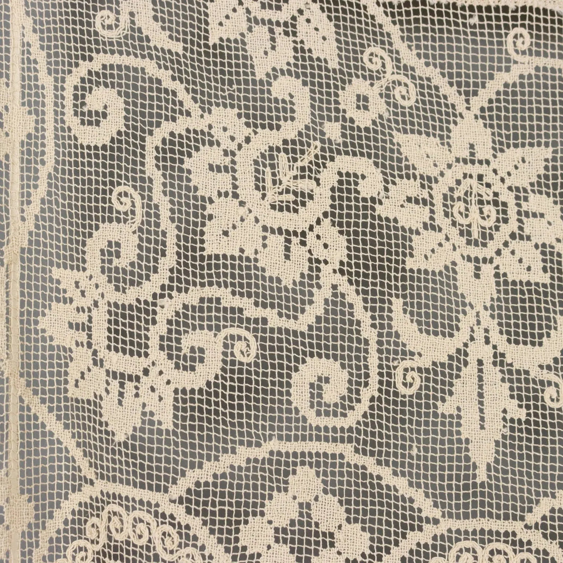 Linen Curtain with Filet Inserts Second Hand Italy - 36 x 58 In | Clothing & House Linens | Antique House Linens