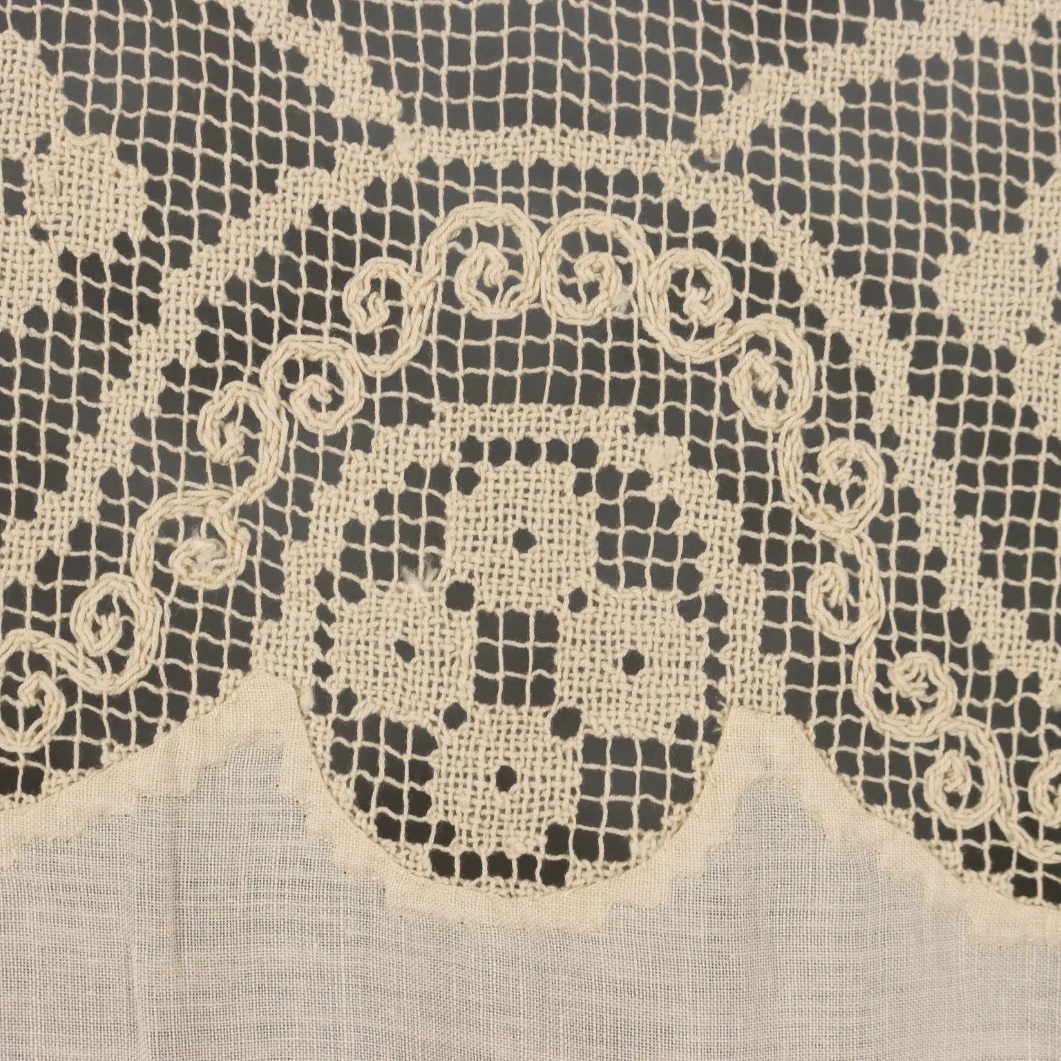 Linen Curtain with Filet Inserts Second Hand Italy - 36 x 58 In | Clothing & House Linens | Antique House Linens