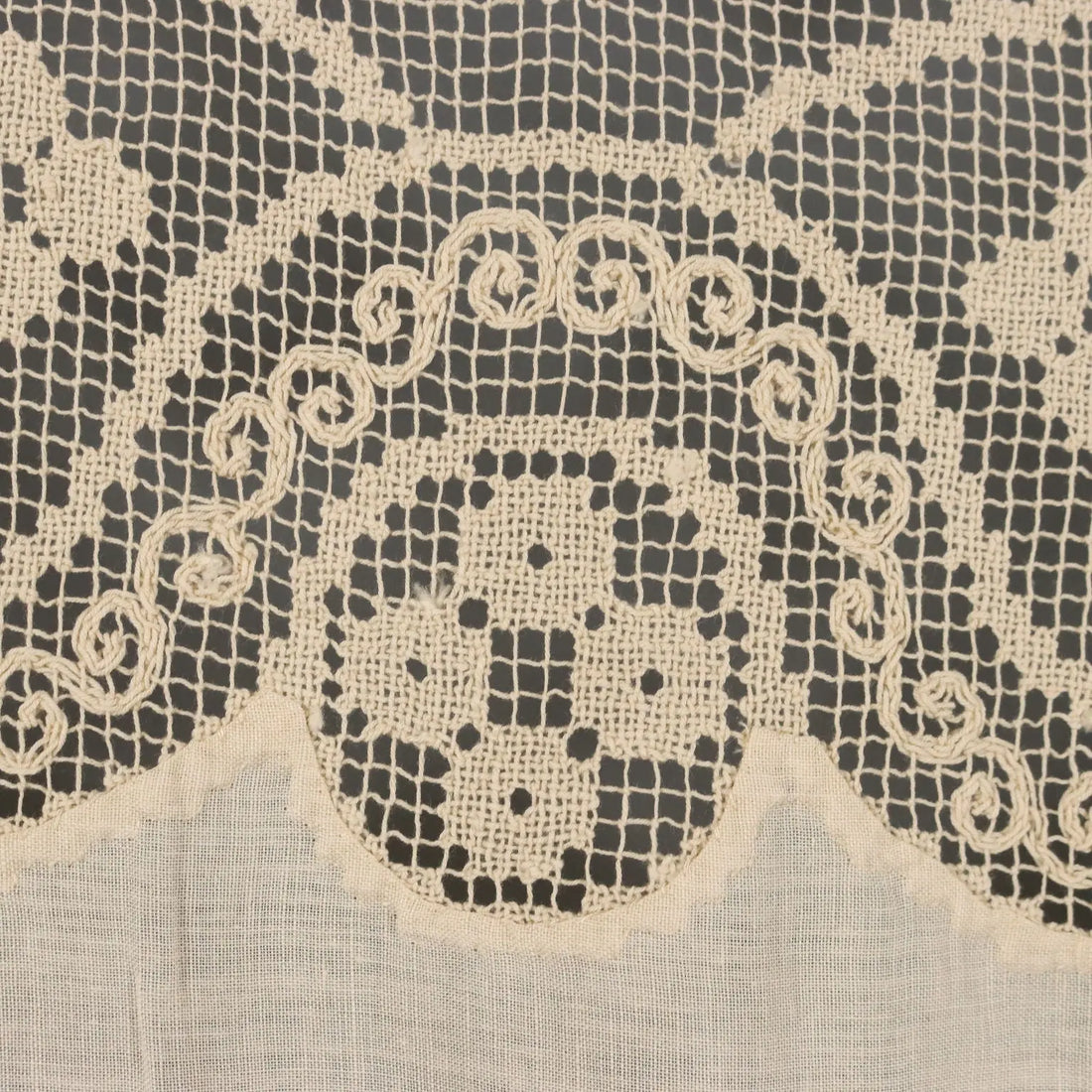 Linen Curtain with Filet Inserts Second Hand Italy - 36 x 58 In | Clothing & House Linens | Antique House Linens