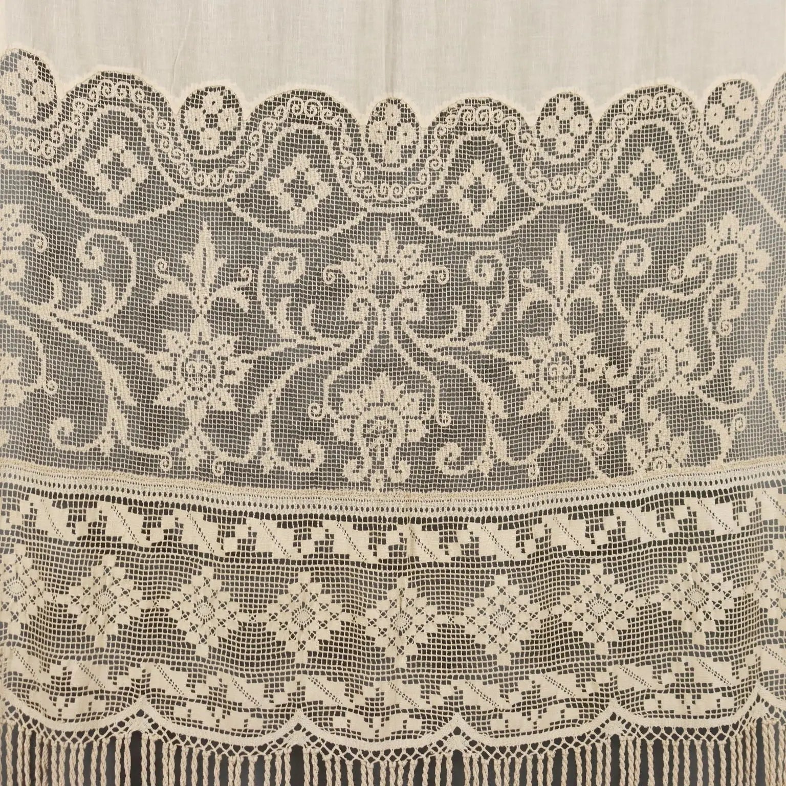 Linen Curtain with Filet Inserts Second Hand Italy - 36 x 58 In | Clothing & House Linens | Antique House Linens