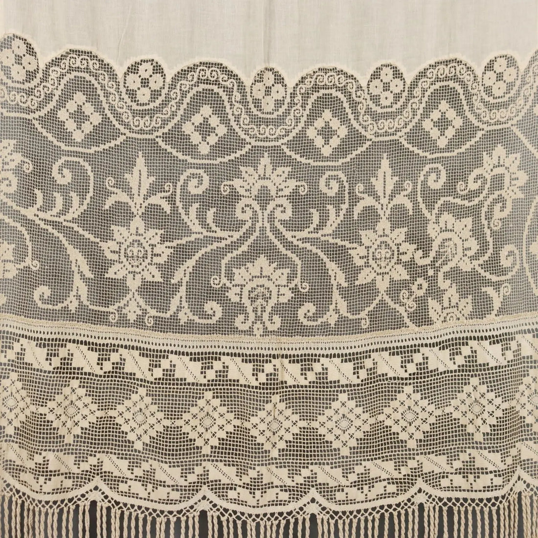Linen Curtain with Filet Inserts Second Hand Italy - 36 x 58 In | Clothing & House Linens | Antique House Linens