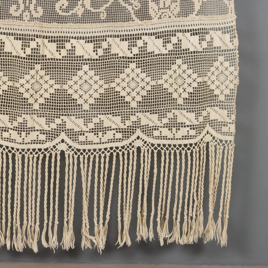 Linen Curtain with Filet Inserts Second Hand Italy - 36 x 58 In | Clothing & House Linens | Antique House Linens