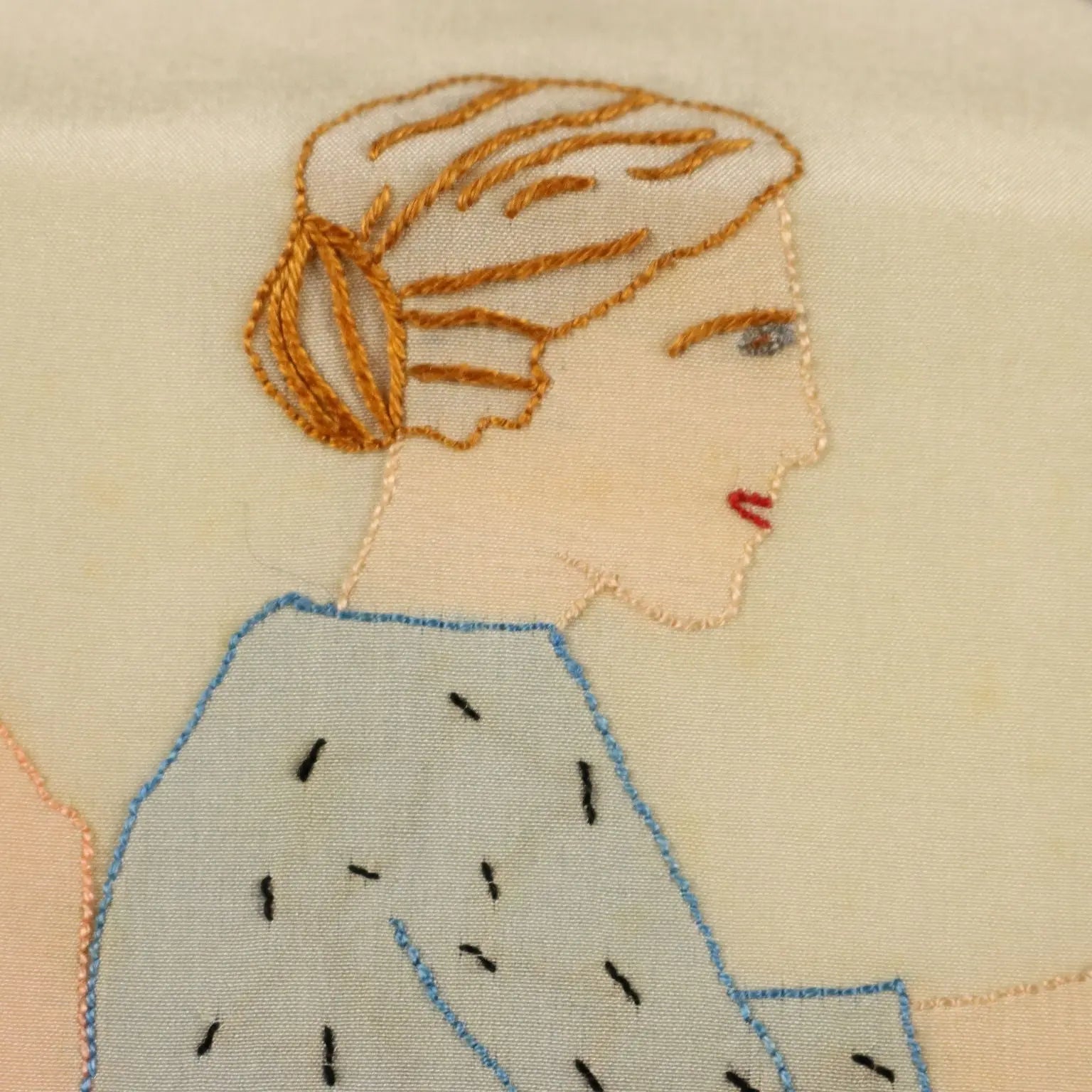 Silk Painting with Orange Pickers Coloured Fabric 29 x 22 In - 29 x 22 In | Clothing & House Linens | Antique House Linens