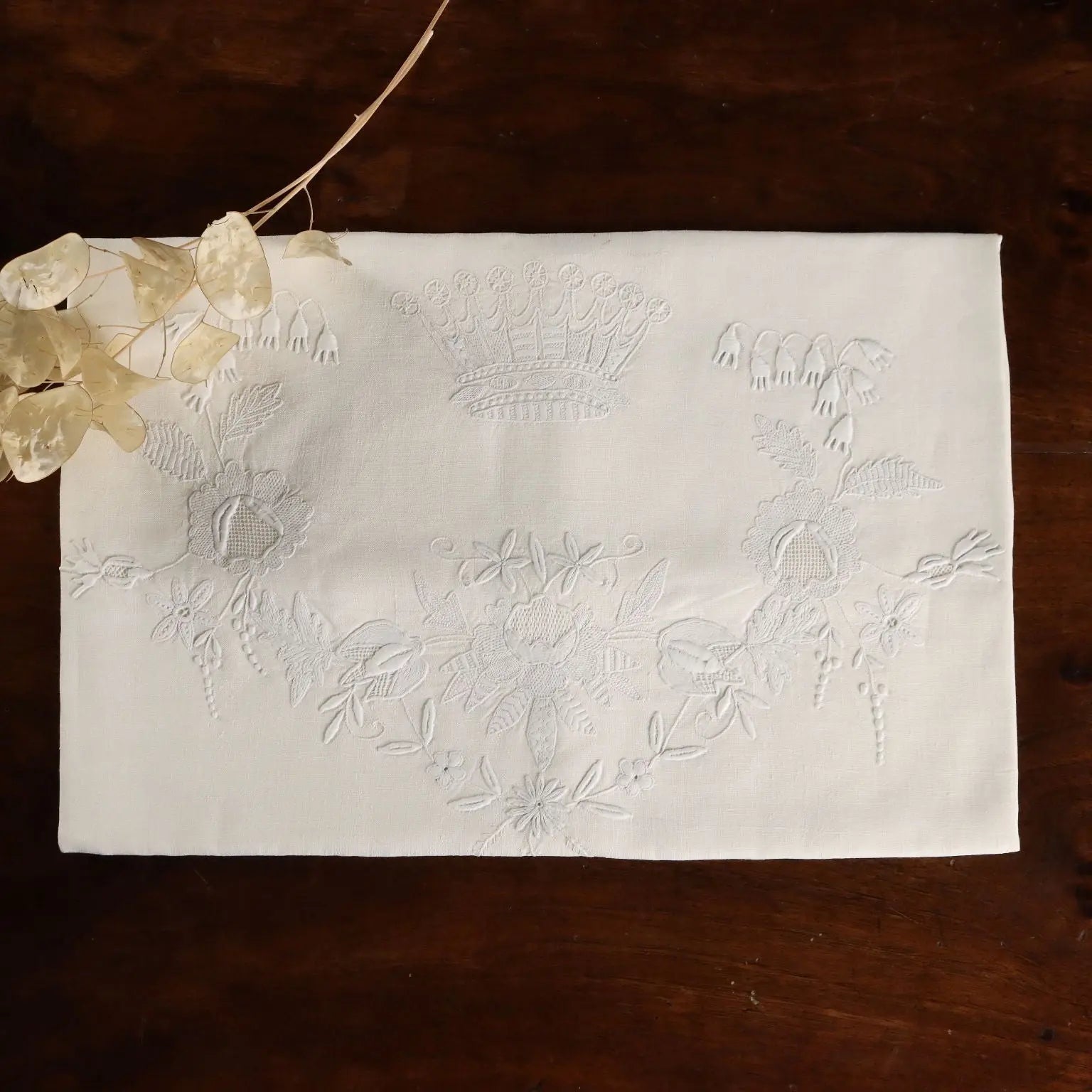 Large Linen Pillowcase Full Stitch Italy 34 x 22 In