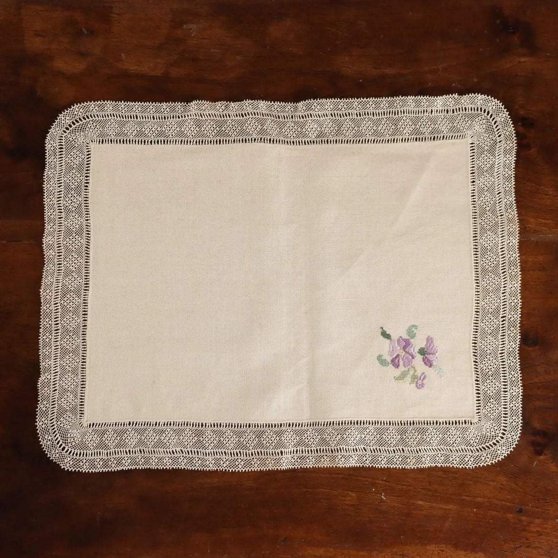 Linen Table Set Embroideries Cross-Stitch Italy 33 x 21 In