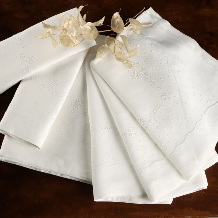 Linen Double Bed Sheet with Floral Embroidery 90 x 105 In