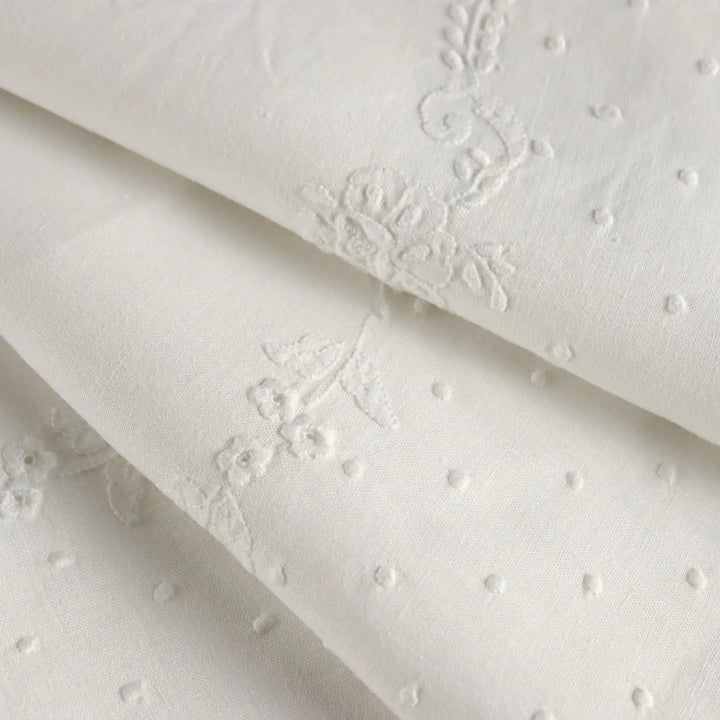 Linen Double Bed Sheet with Floral Embroidery 90 x 105 In