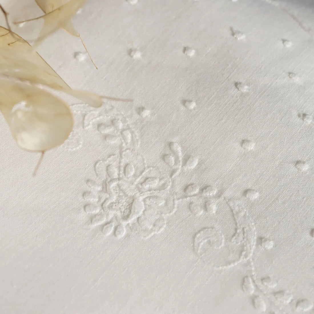 Linen Double Bed Sheet with Floral Embroidery 90 x 105 In