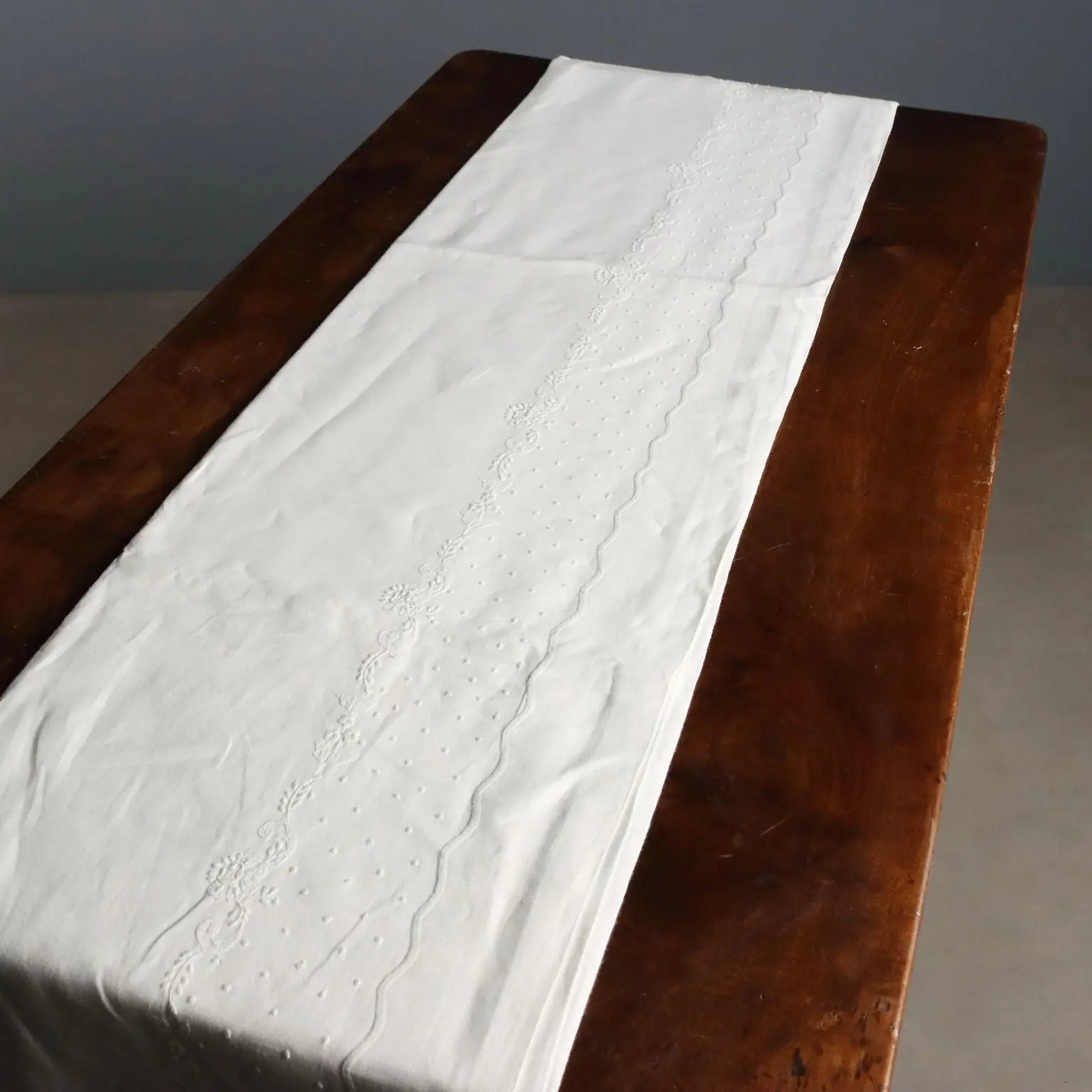 Linen Double Bed Sheet with Floral Embroidery 90 x 105 In