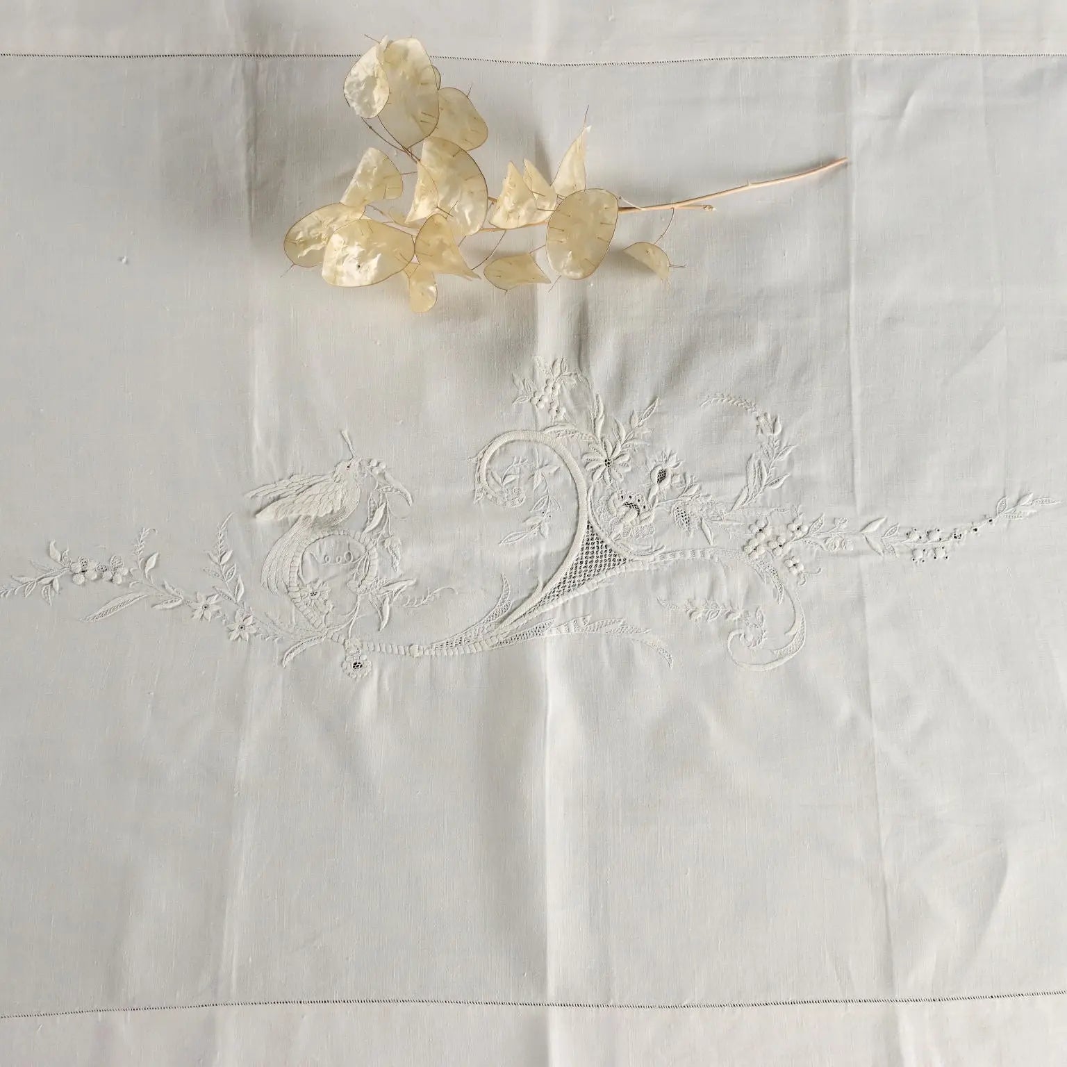 Antique Pillow Cover with Nature Style Embroidery Italy XIX Century