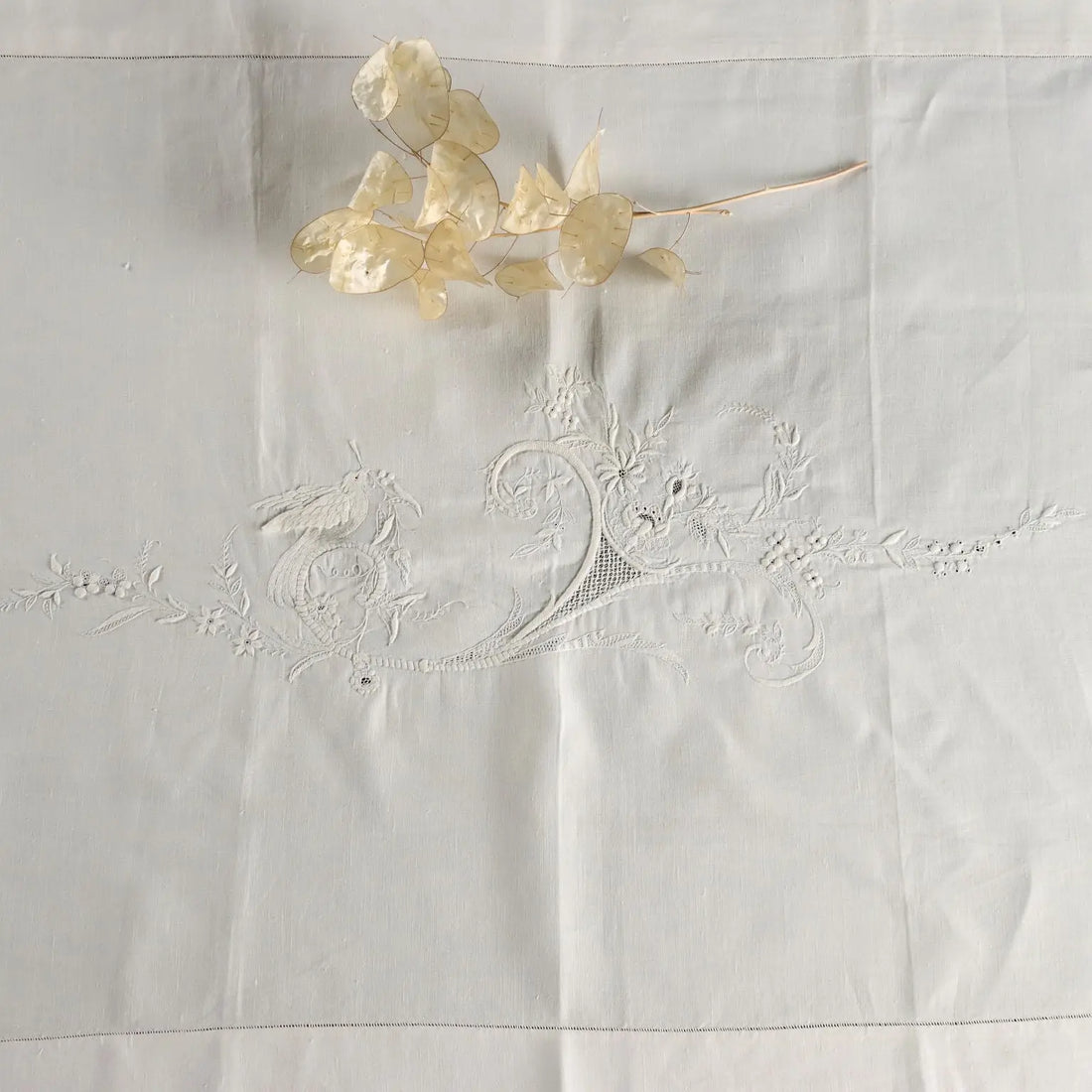 Antique Pillow Cover with Nature Style Embroidery Italy XIX Century