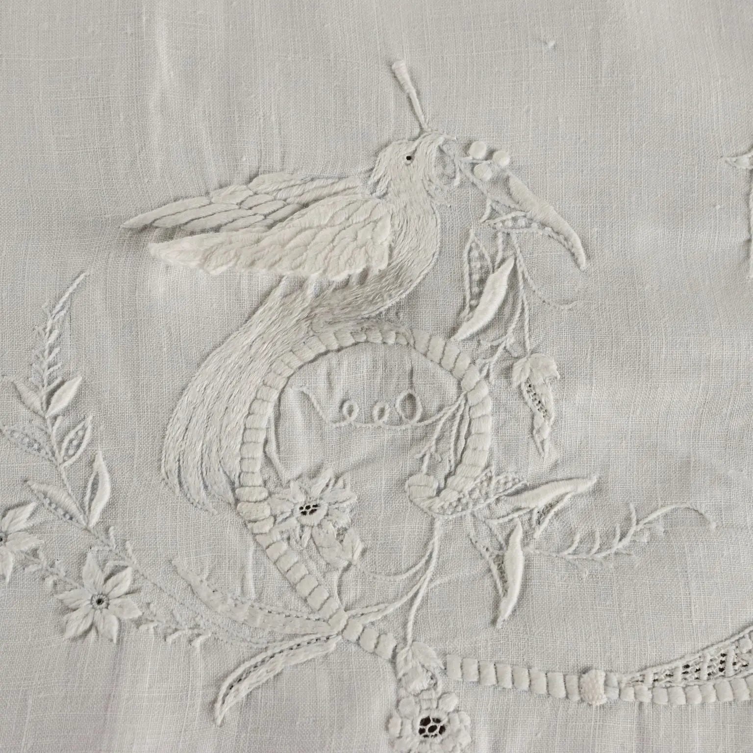 Antique Pillow Cover with Nature Style Embroidery Italy XIX Century