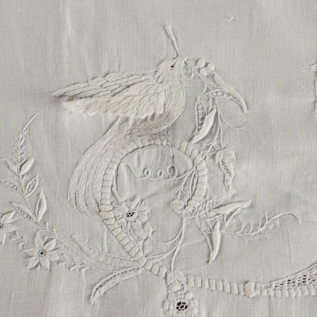 Antique Pillow Cover with Nature Style Embroidery Italy XIX Century
