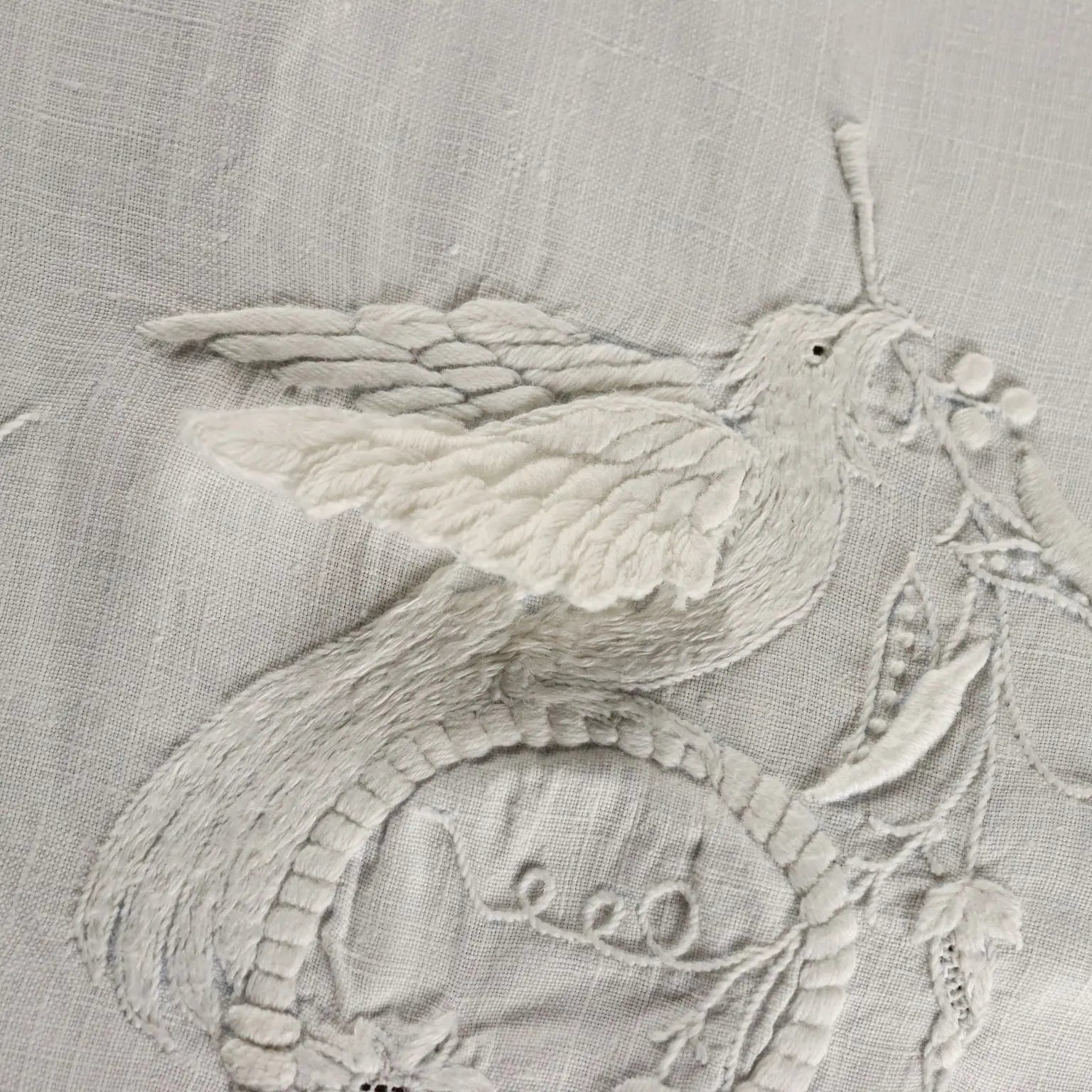 Antique Pillow Cover with Nature Style Embroidery Italy XIX Century