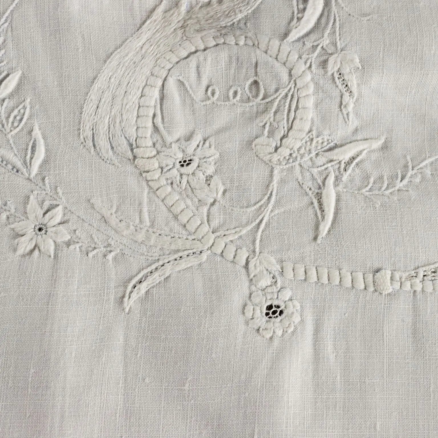 Antique Pillow Cover with Nature Style Embroidery Italy XIX Century