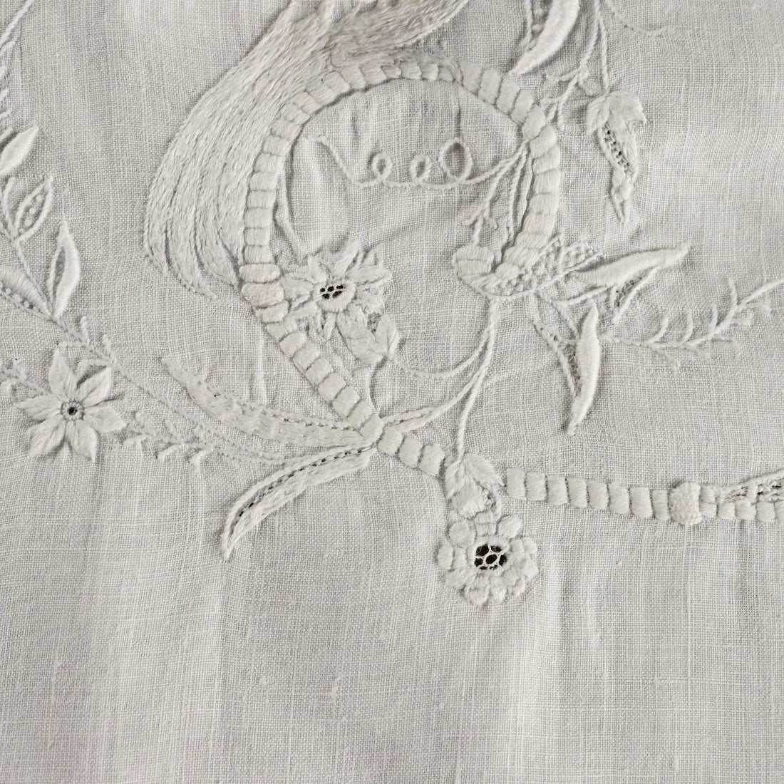 Antique Pillow Cover with Nature Style Embroidery Italy XIX Century