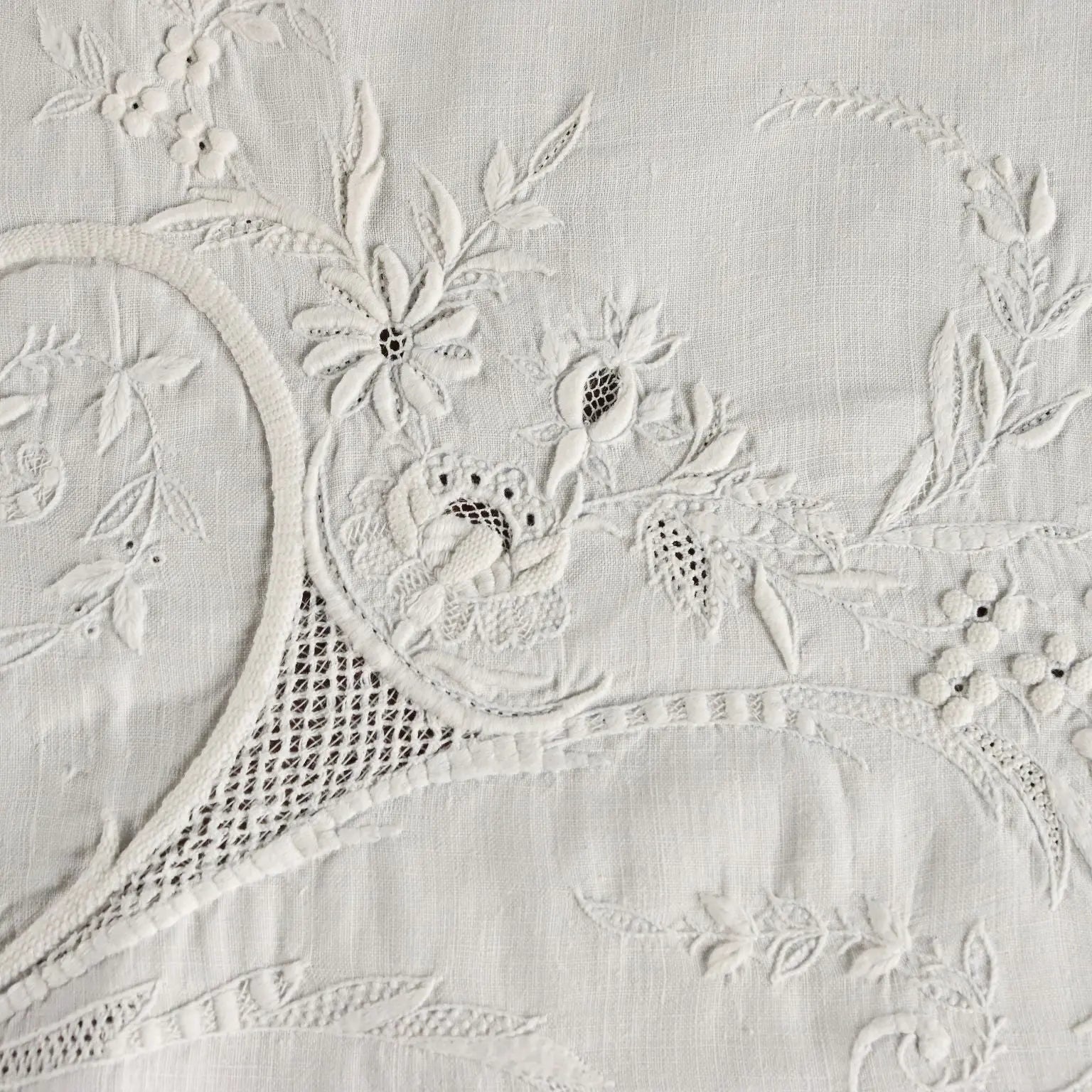 Antique Pillow Cover with Nature Style Embroidery Italy XIX Century