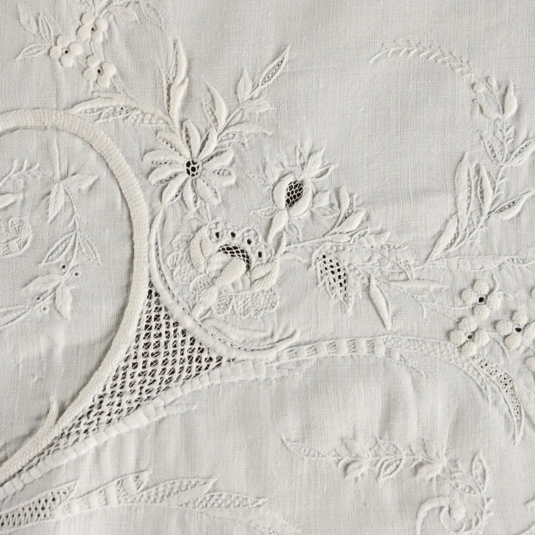 Antique Pillow Cover with Nature Style Embroidery Italy XIX Century