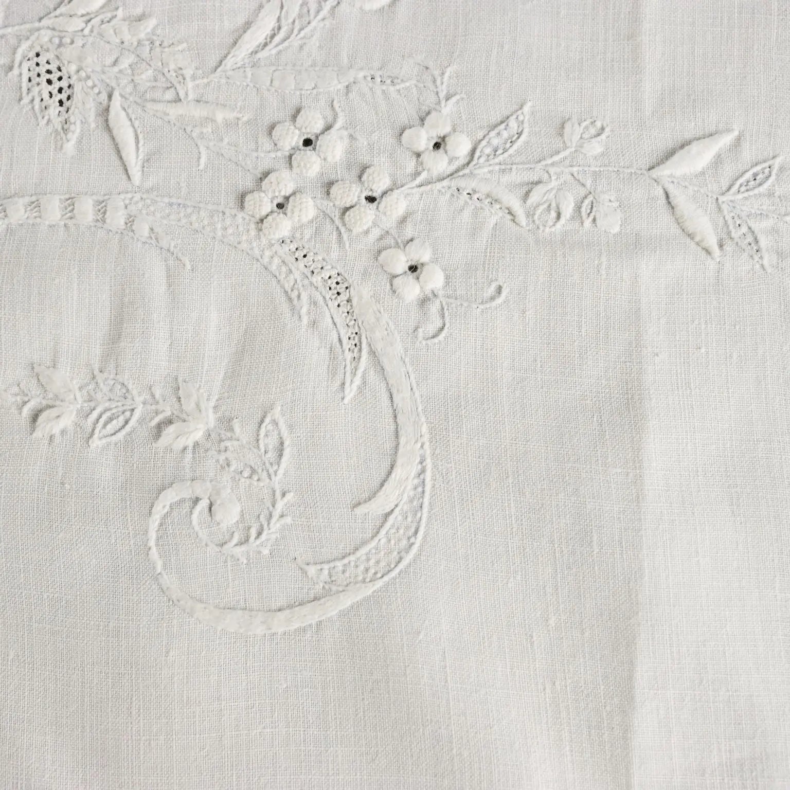 Antique Pillow Cover with Nature Style Embroidery Italy XIX Century