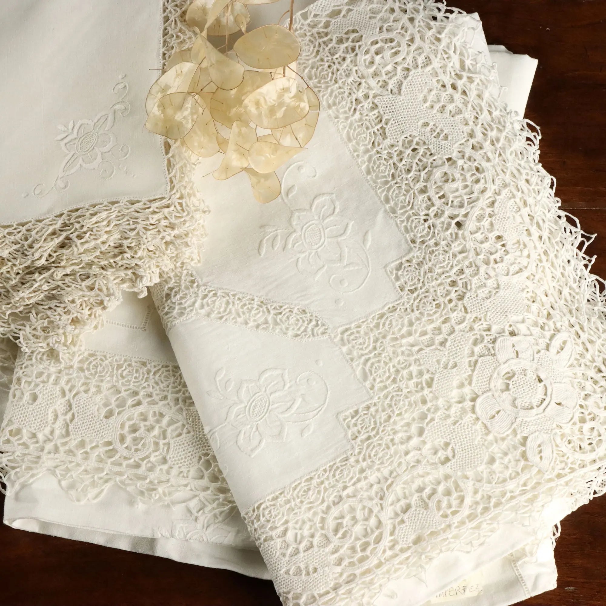 Linen Tablecloth with 10 Napkins Handmade Second Hand Italy