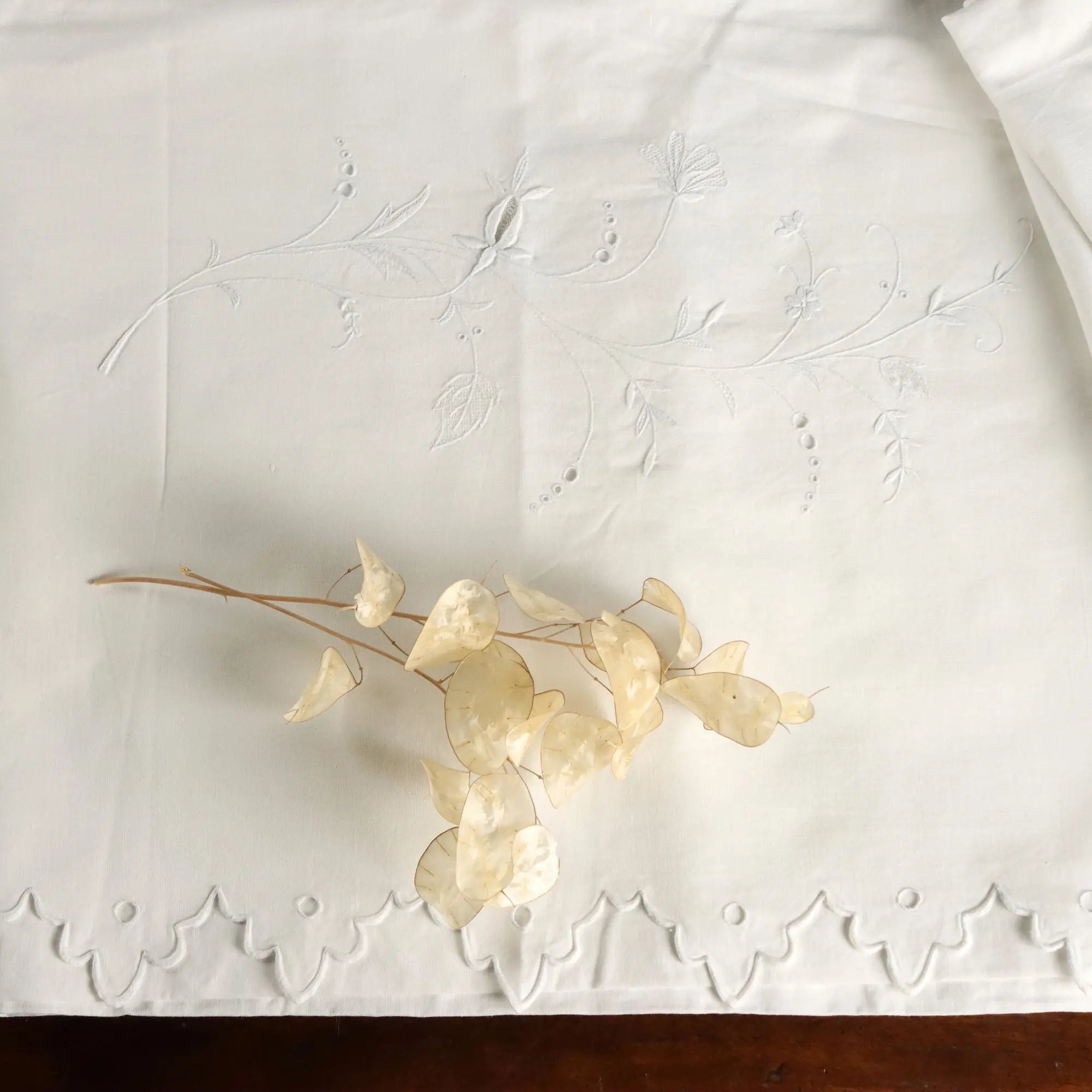 Linen Double Bed Coverlet Full Stitch Second Hand Italy