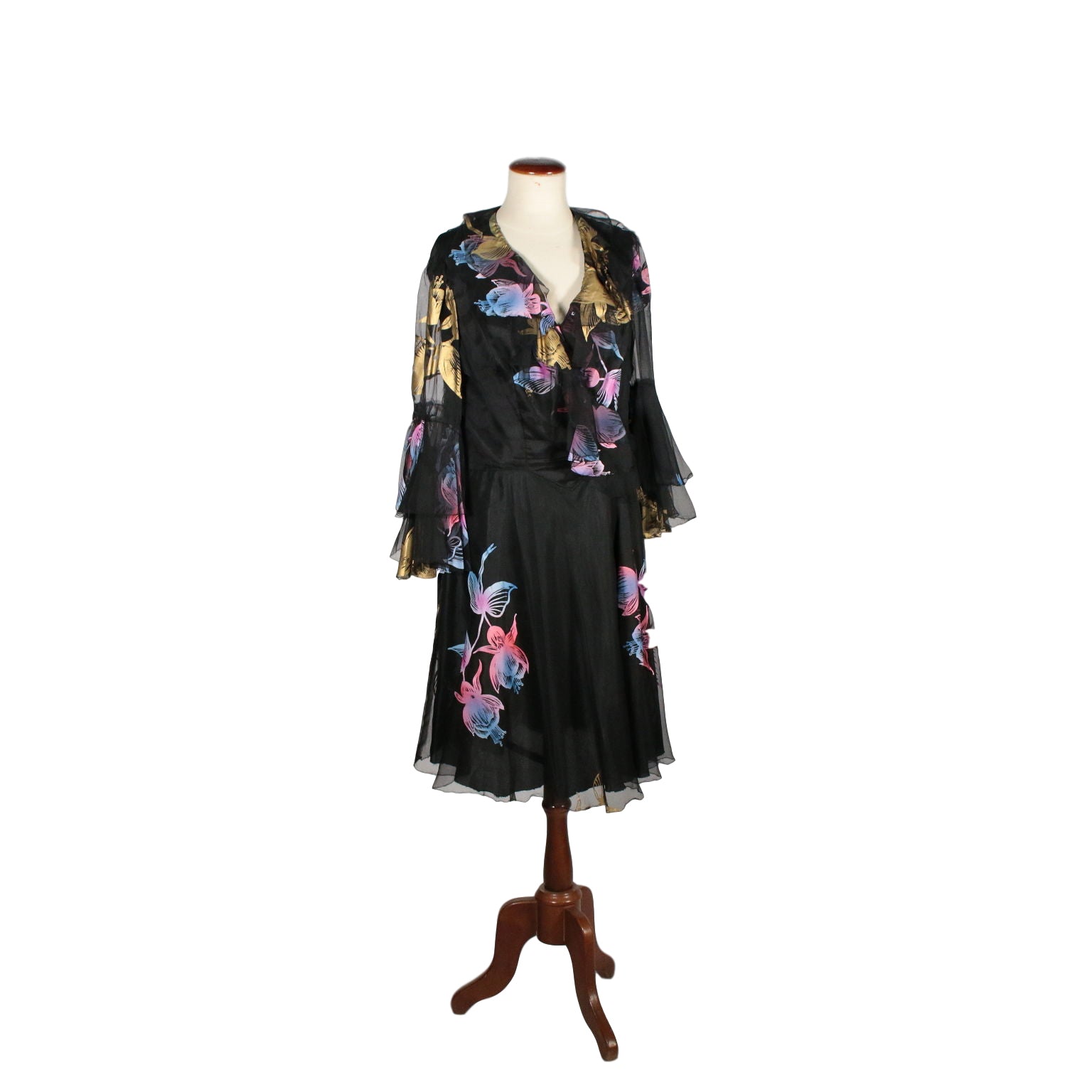 Vintage Black Voile Dress with Flowers 1960s | Clothing & House Linens  Vintage