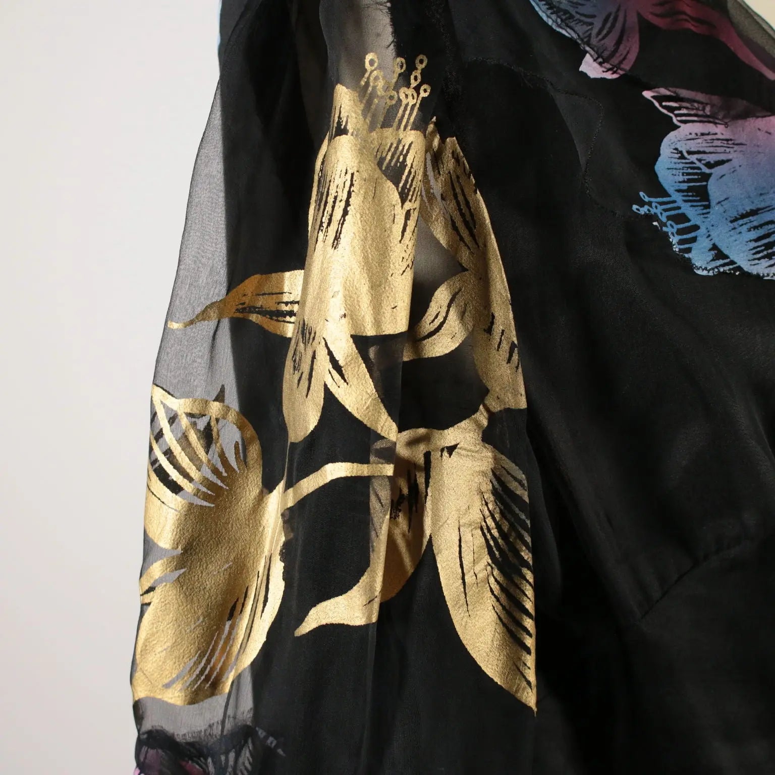 Vintage Black Voile Dress with Flowers 1960s - Size S | Clothing & House Linens | Vintage