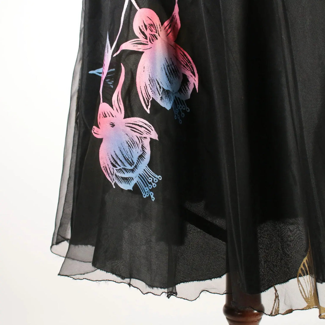 Vintage Black Voile Dress with Flowers 1960s - Size S | Clothing & House Linens | Vintage