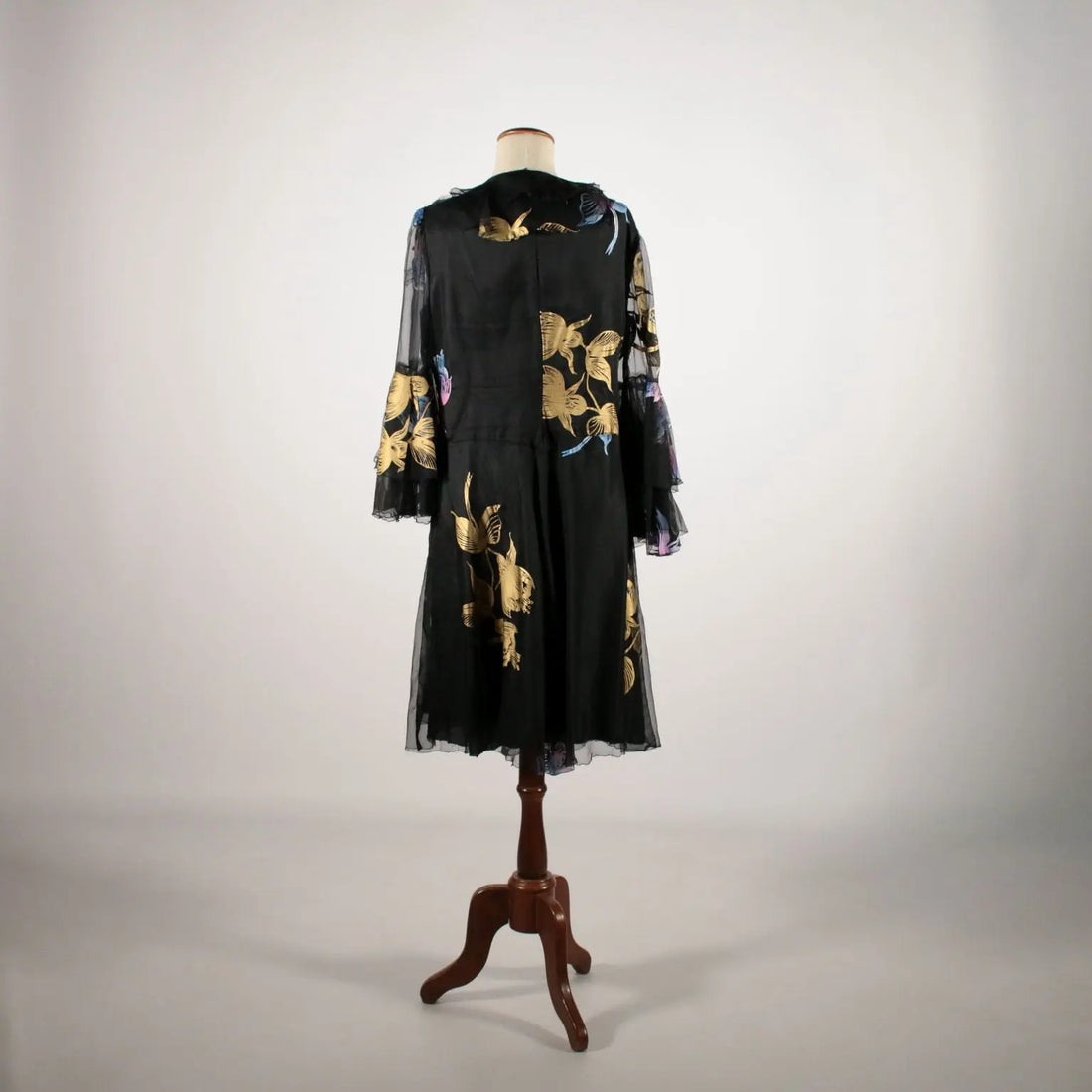 Vintage Black Voile Dress with Flowers 1960s - Size S | Clothing & House Linens | Vintage