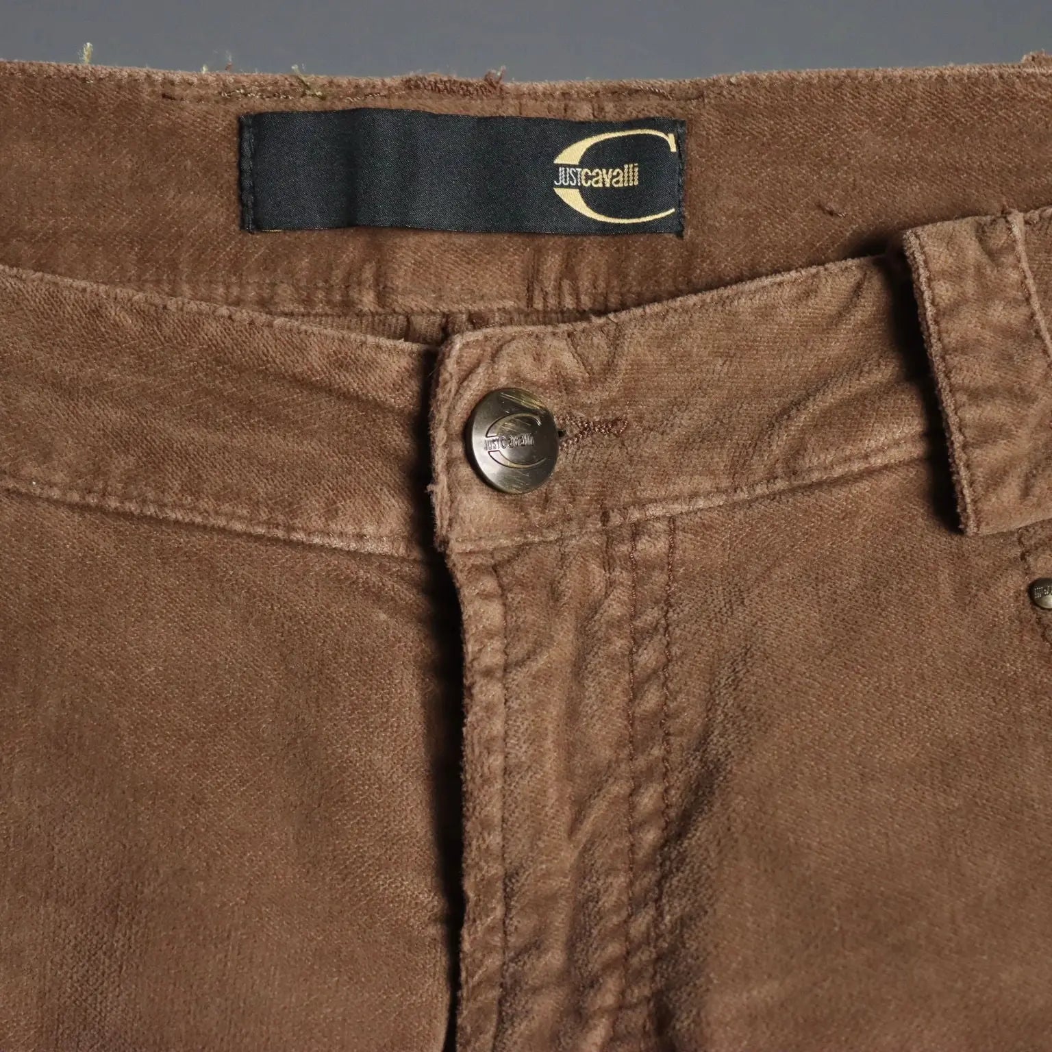 Just Cavalli Brown Velvet Y2K Trousers UK Size 10 Second Hand