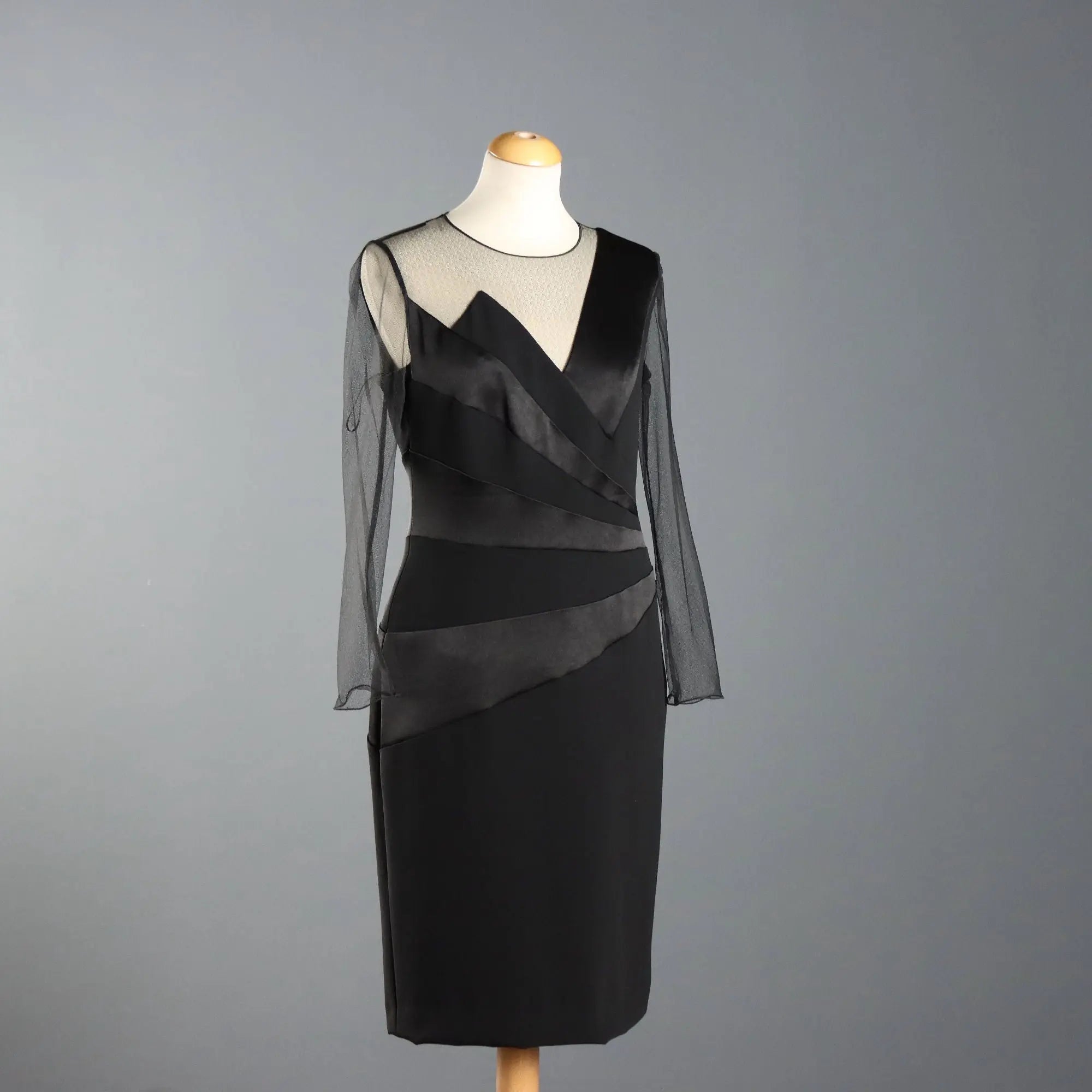 Escada Black Sheath Dress Tulle and Satin UK Size 12/14 Germany