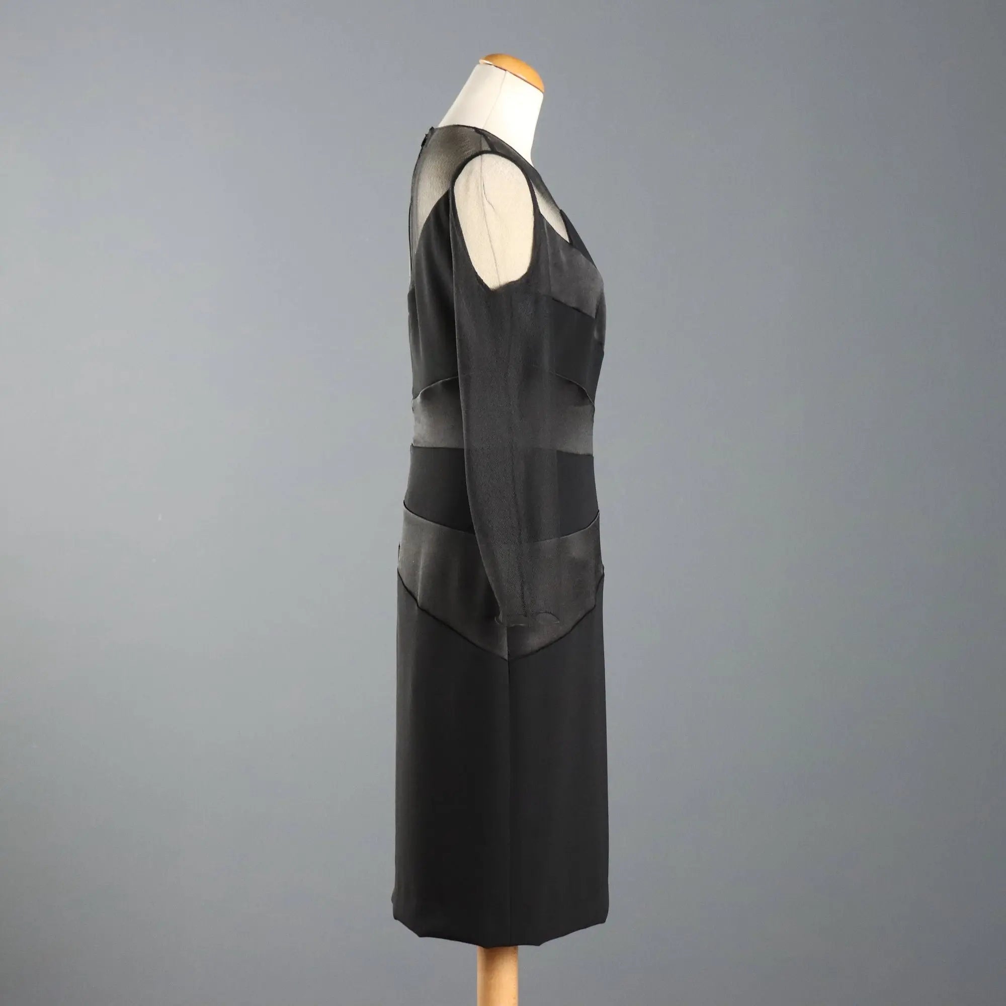 Escada Black Sheath Dress Tulle and Satin UK Size 12/14 Germany